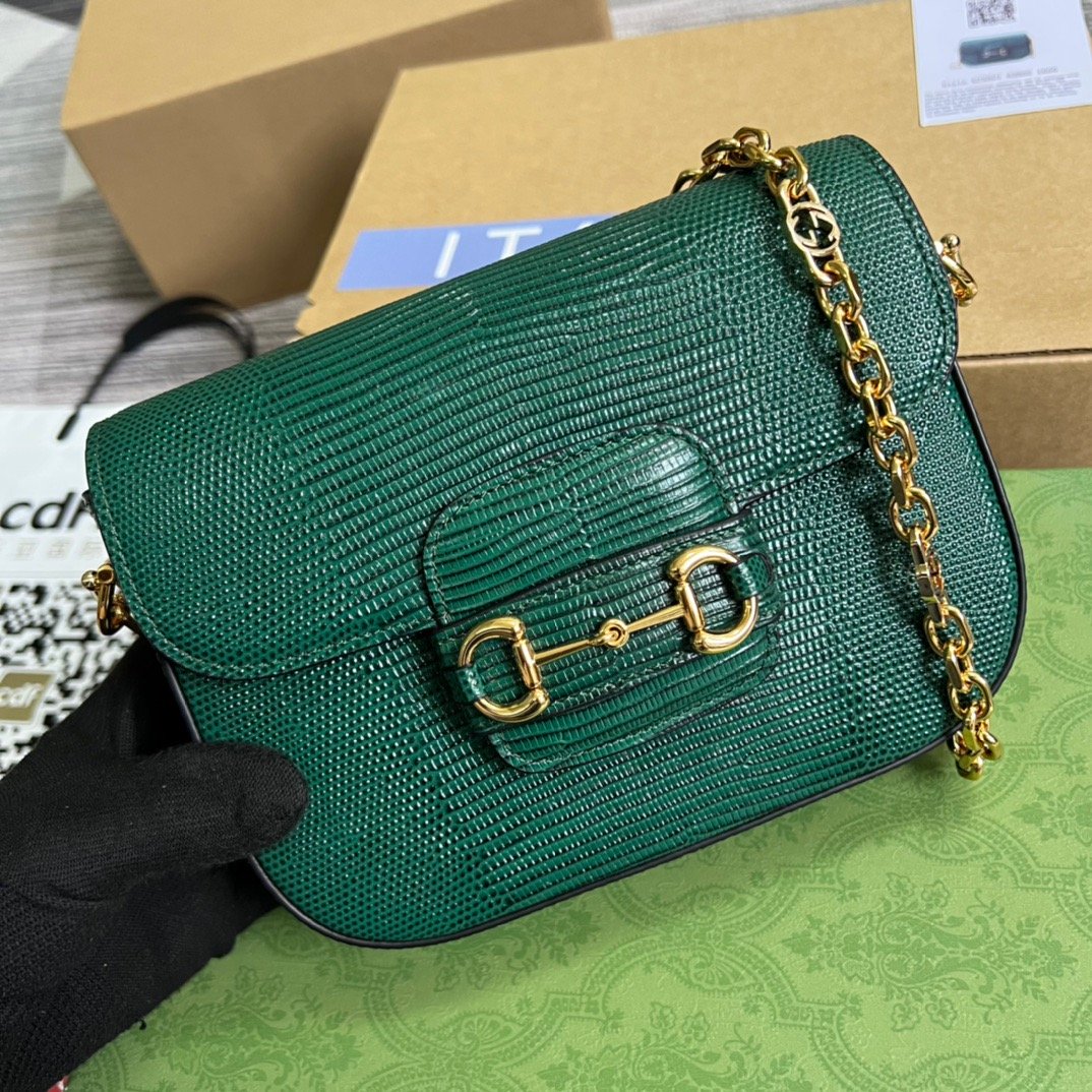 gg Horsebit 1955 Lizard Mini Bag Green For Women, Women’s Bags 8in/20cm gg 675801 LUZ0G 3154