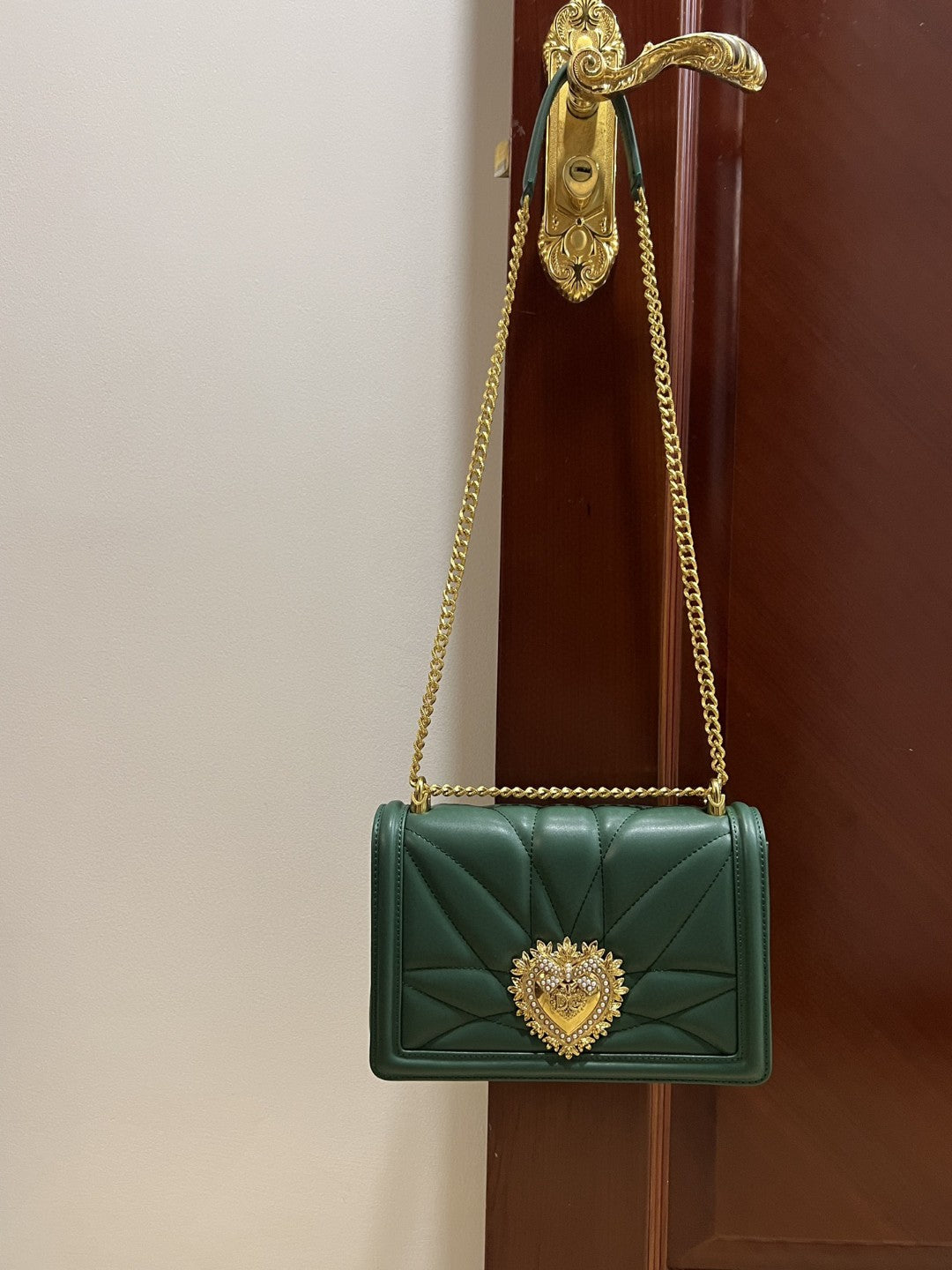 DG Large Devotion Bag In Quilted Nappa Green For Women 10in/26cm DG