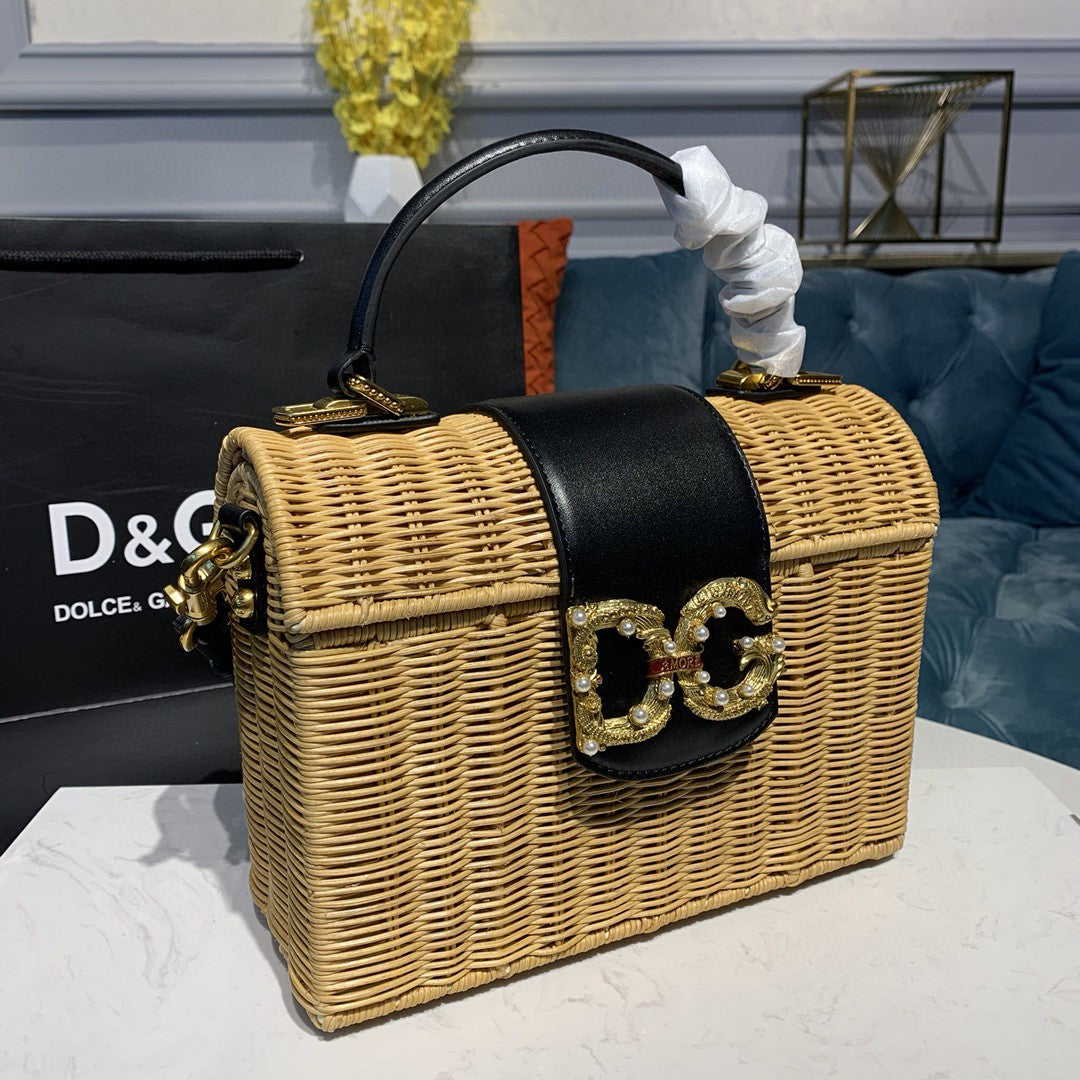 DG Dg Girl Midollino & Raffia Bag In Natural Beige For Women 9.8in/25cm DG