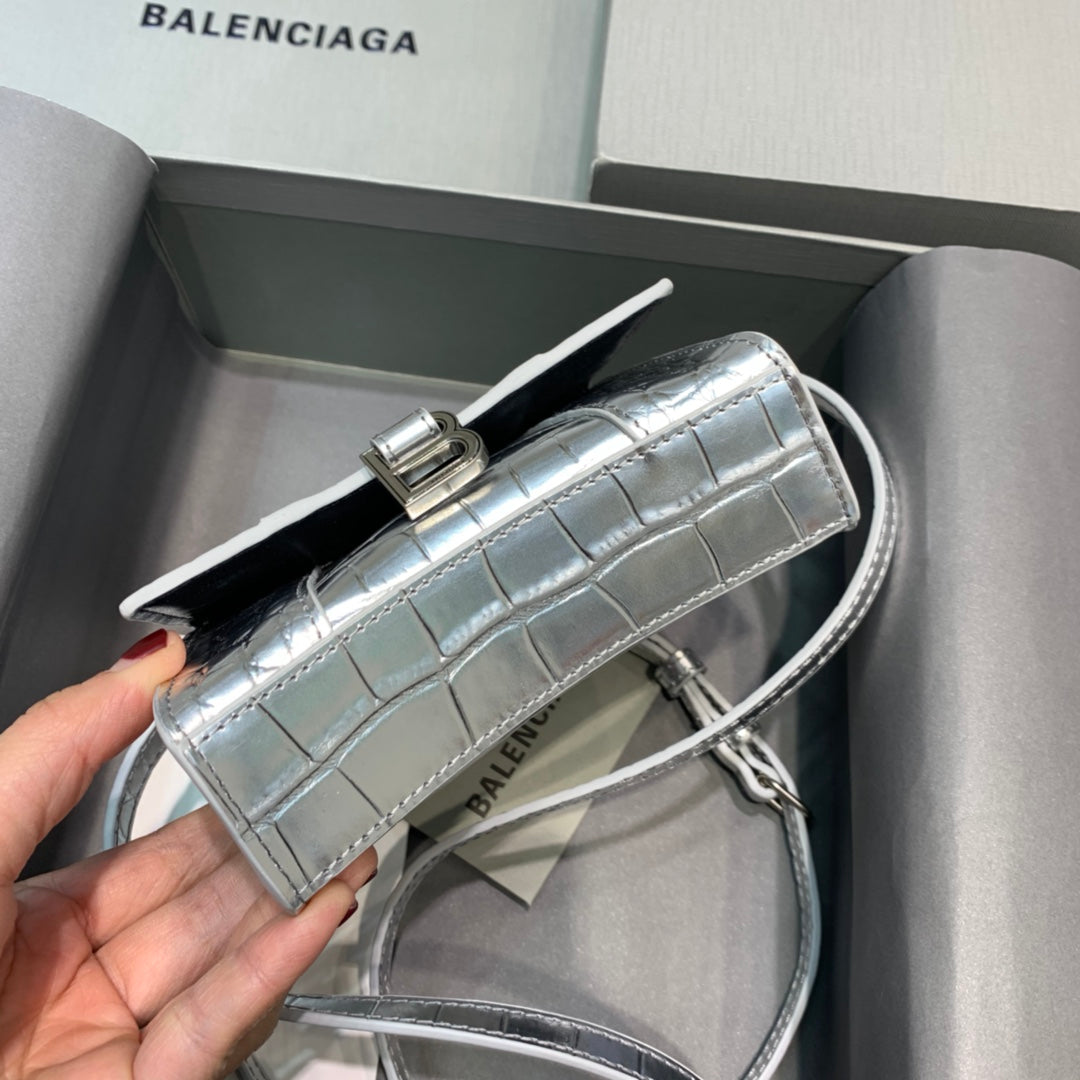 Balen Hourglass Mini Handbag In Sliver, For Women, Bags 4.7in/12cm