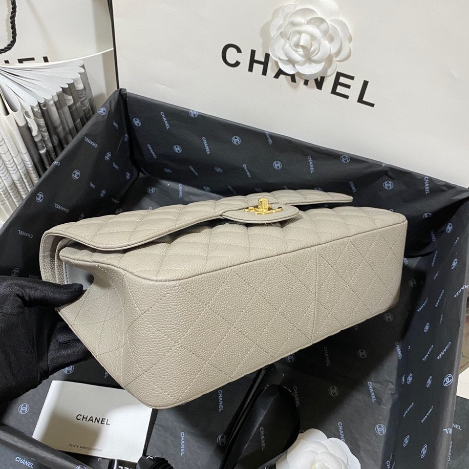 ChanelLarge Classic Handbag Gold Hardware Grey For Women, Women’s Handbags, Shoulder Bags 11.8in/30cm