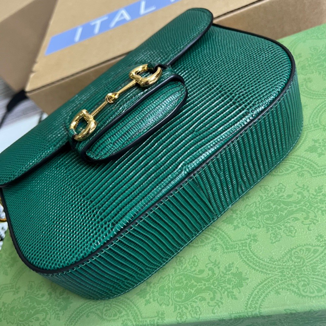gg Horsebit 1955 Lizard Mini Bag Green For Women, Women’s Bags 8in/20cm gg 675801 LUZ0G 3154