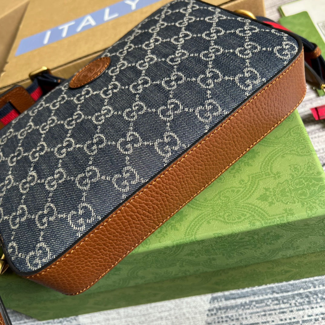 gg Shoulder Bag With Interlocking G Blue And Ivory gg Denim Jacquard For Women 9.6in/24.5cm gg