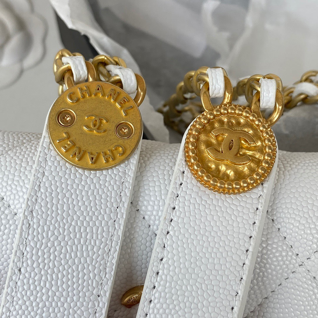Chanel Clutch With Chain Gold Hardware Grained Shinny White For Women, Women’s Handbags, Shoulder Bags 4.7in/12cm AP2857