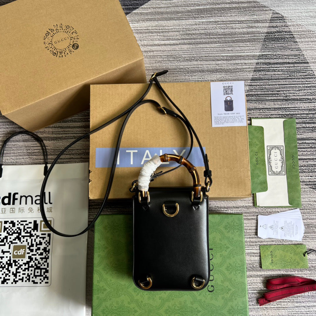 gg Bamboo Mini Handbag Black For Women, Women’s Bags 6.2in/16cm gg 702106 UZY0T 1000