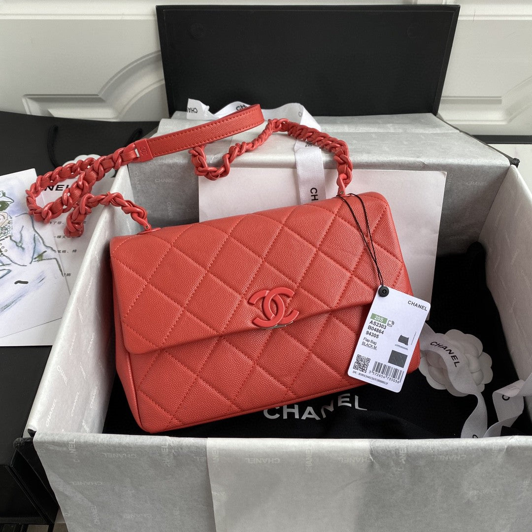 ChanelFlap Bag Red Hardware Grained Red For Women, Women’s Handbags, Shoulder Bags 9.4in/24cm AS2303