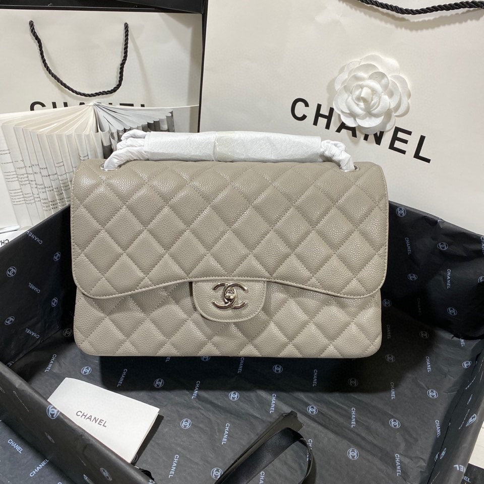 ChanelLarge Classic Handbag Silver Hardware Grey For Women, Women’s Handbags, Shoulder Bags 11.8in/30cm