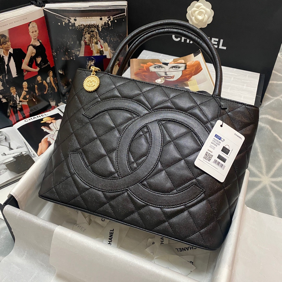 ChanelMedallion Tote Gold Hardware Caviar Black For Women, Women’s Handbags, Shoulder Bags 15.6in/32cm
