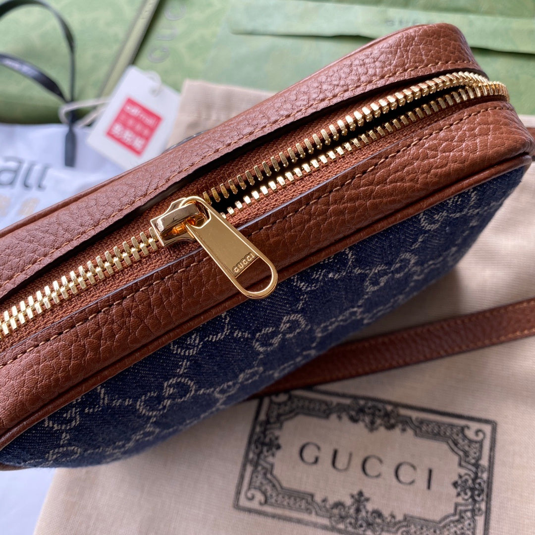 gg Ophidia gg Mini Bag Dark Blue And Ivory Eco Washed Organic gg Jacquard Denim For Women 7in/17.5cm gg 517350 2KQgg 8375