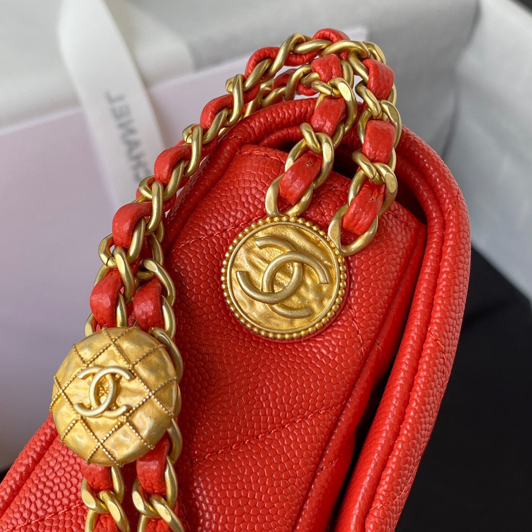 ChanelMini Flap Bag With Top Handle Gold Hardware Red For Women, Women’s Handbags, Shoulder Bags 7.9in/20cm AS2431