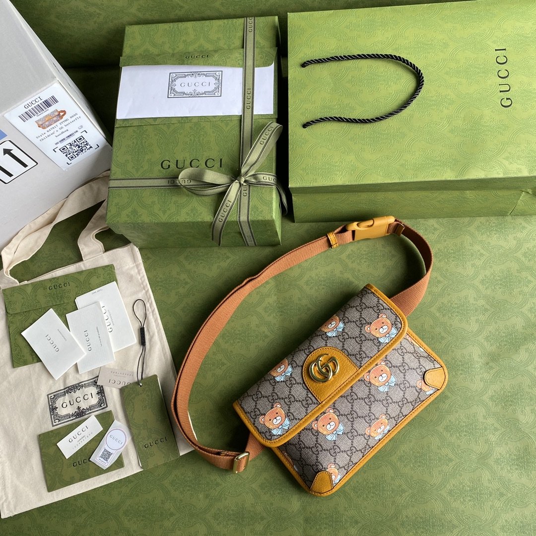 gg Ophidia Belt Bag Beige And Orange gg Supreme Canvas For Women 8.7in/22cm gg 