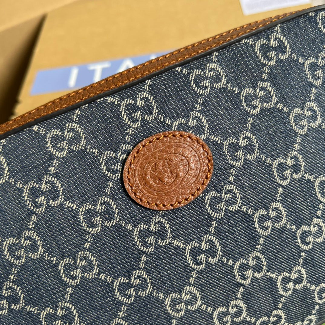 gg Shoulder Bag With Interlocking G Blue And Ivory gg Denim Jacquard For Women 9.6in/24.5cm gg