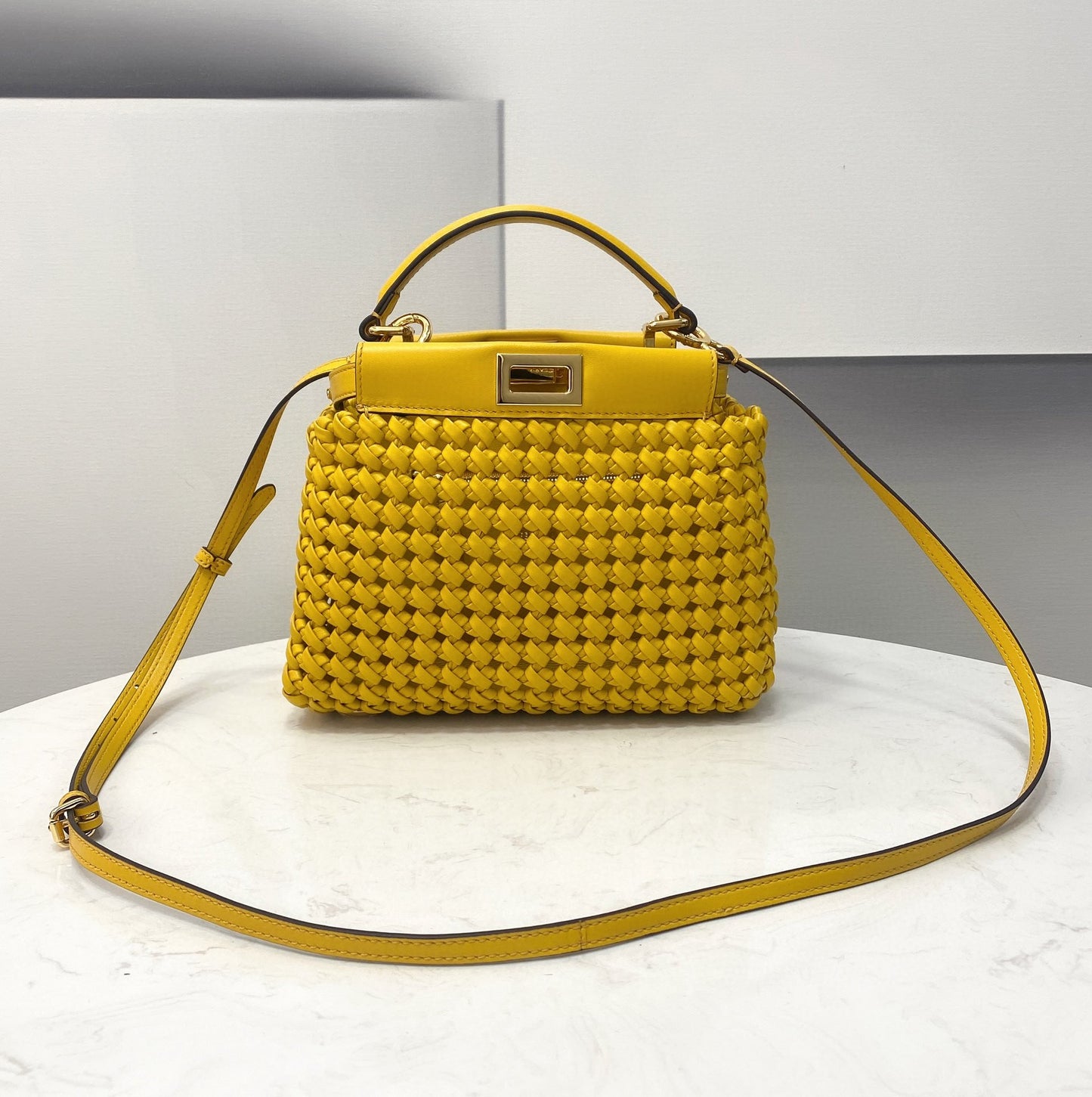 FI Peekaboo Mini Yellow Braided Bag For Woman 18cm/7in