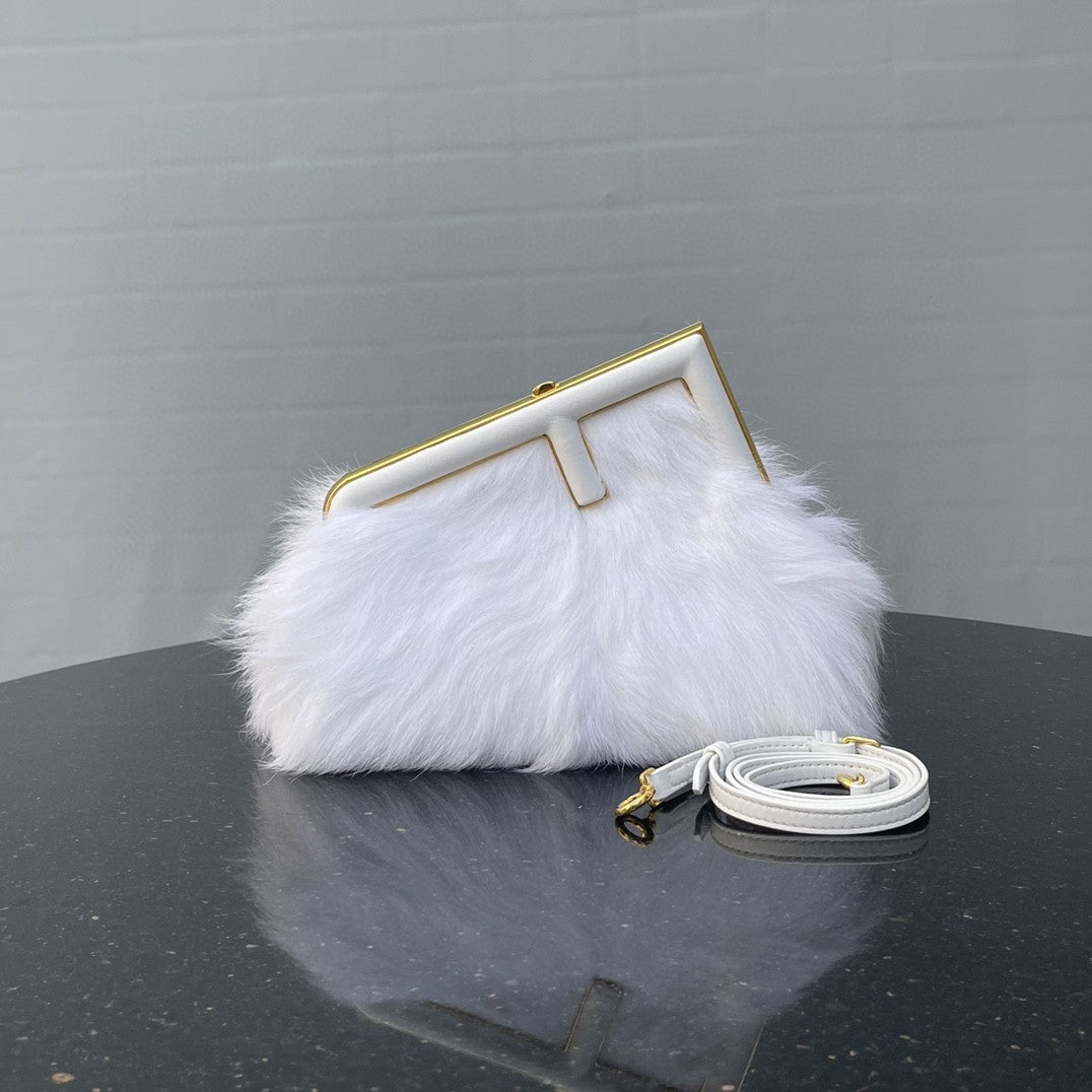 FI First Small White Fox Fur Bag For Woman 26cm/10in