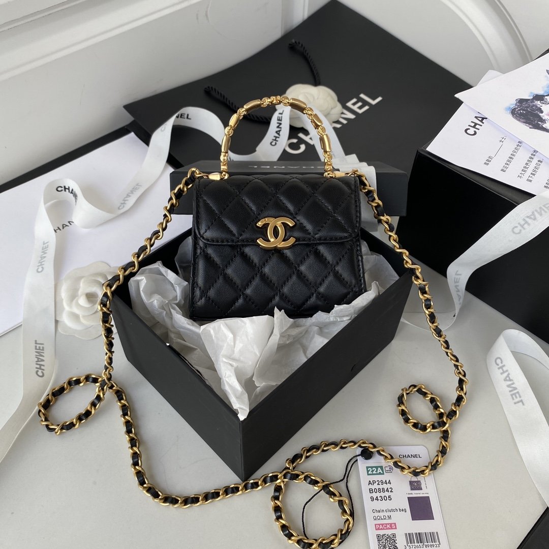 Chanel Clutch With Chain Gold Hardware Black For Women, Women’s Handbags, Shoulder Bags 5.7in/14.5cm AP2945