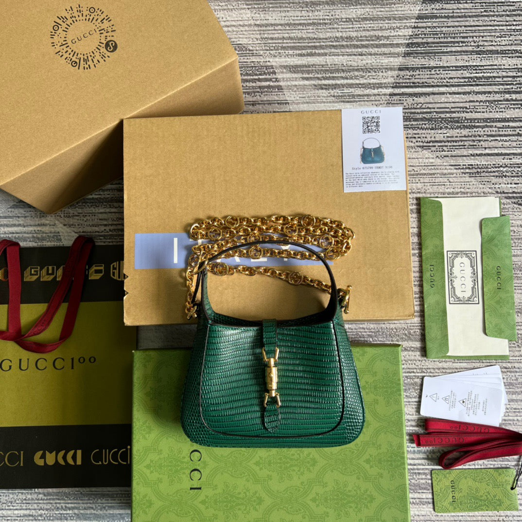 gg Jackie 1961 Lizard Mini Bag Green For Women, Women’s Bags 7.5in/19cm gg 