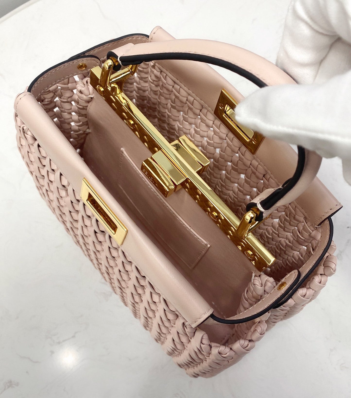 FI Peekaboo Mini Pale Pink Braided Bag For Woman 18cm/7in