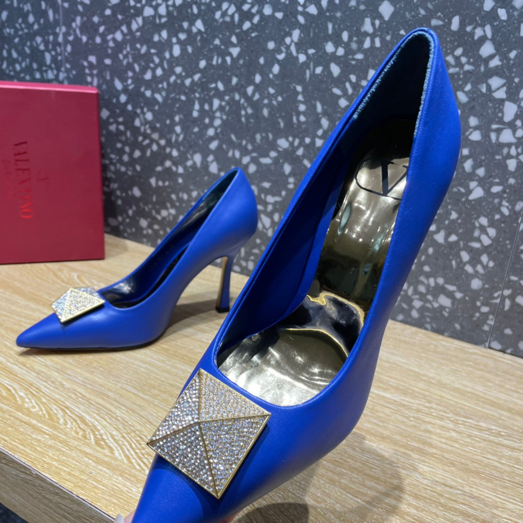 Valentino Garavani One Stud Pump With Maxi Stud Crystals Blue For Women WS0FH8XIC
