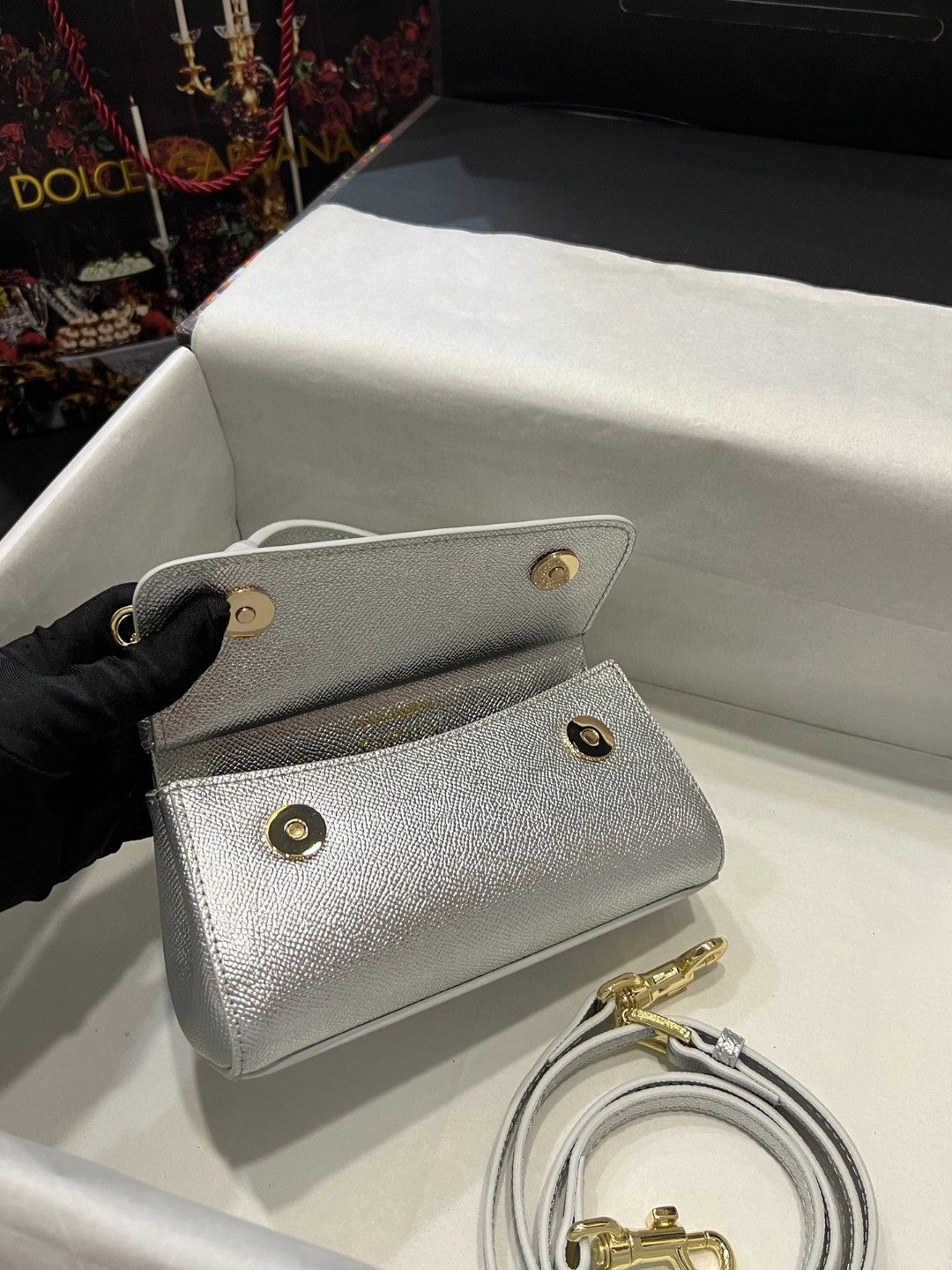 DG Small Sicily Bag In Dauphine Silver For Women 7.5in/19cm DG