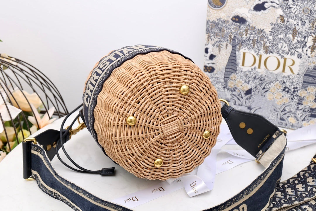 DI Medium Lady Bag Natural Wicker Blue For Women 28cm/11in CD M0505CMVO_M808