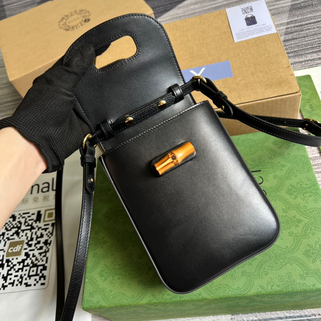 gg Bamboo Mini Handbag Black For Women, Women’s Bags 6.2in/16cm gg 702106 UZY0T 1000