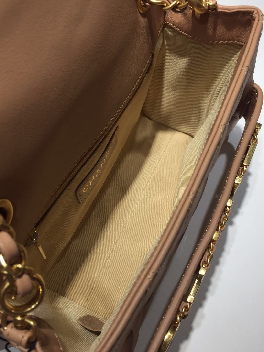 ChanelFront Logo Small Flap Bag Gold Hardware Apricot For Women, Women’s Handbags, Shoulder Bags 8.2in/21cm AS1490