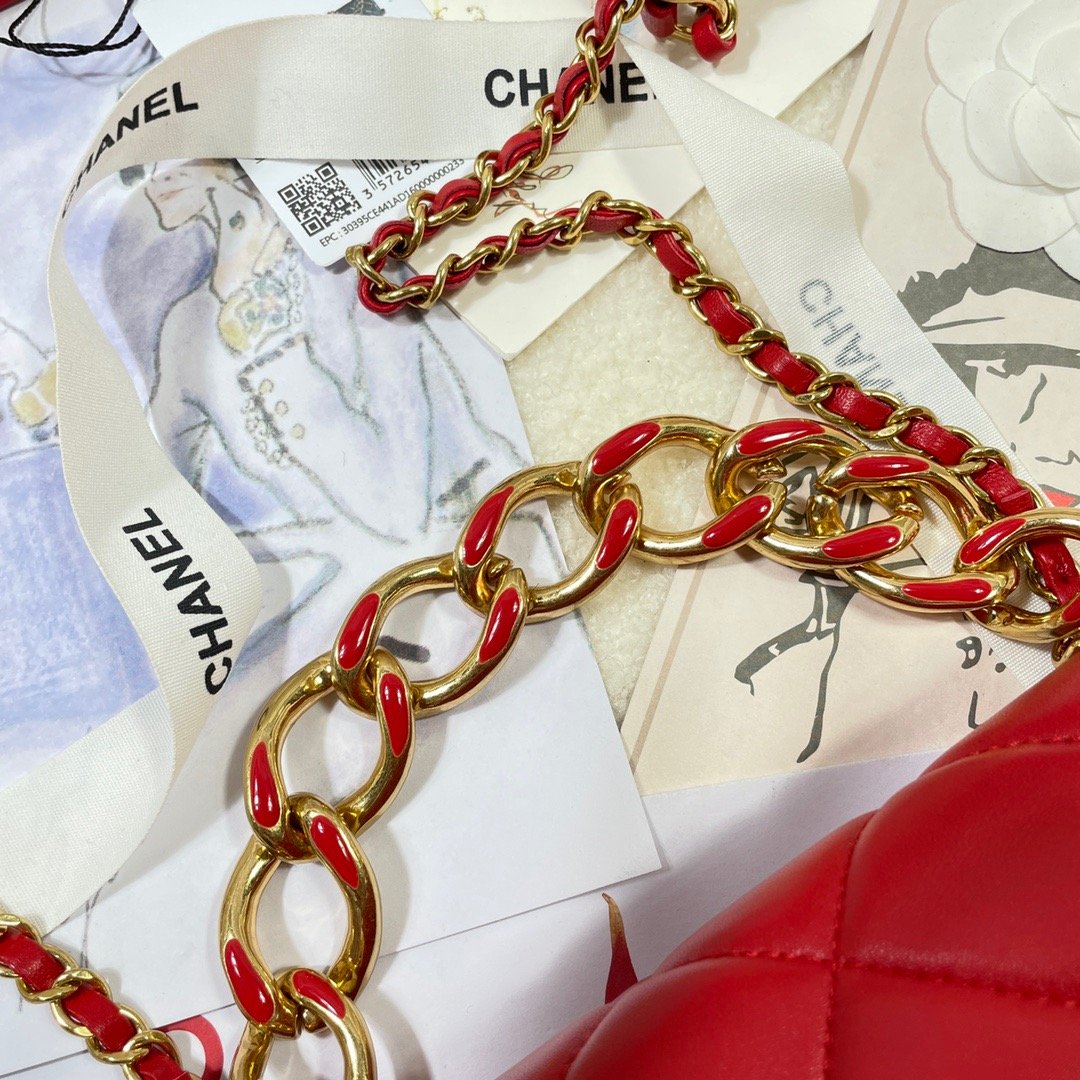 Chanel Flap Bag Gold Hardware Red For Women, Women’s Handbags, Shoulder Bags 7.9in/20cm AS3366