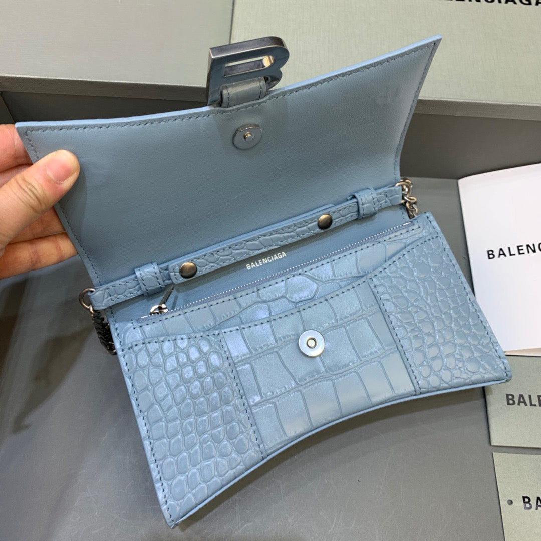 Balen Hourglass Wallet On Chain in Blue, For Women, Bags 7.6in/19cm