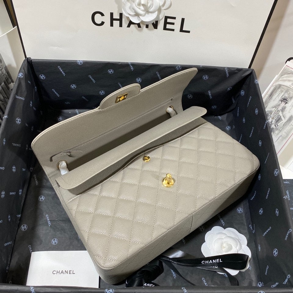 ChanelLarge Classic Handbag Gold Hardware Grey For Women, Women’s Handbags, Shoulder Bags 11.8in/30cm