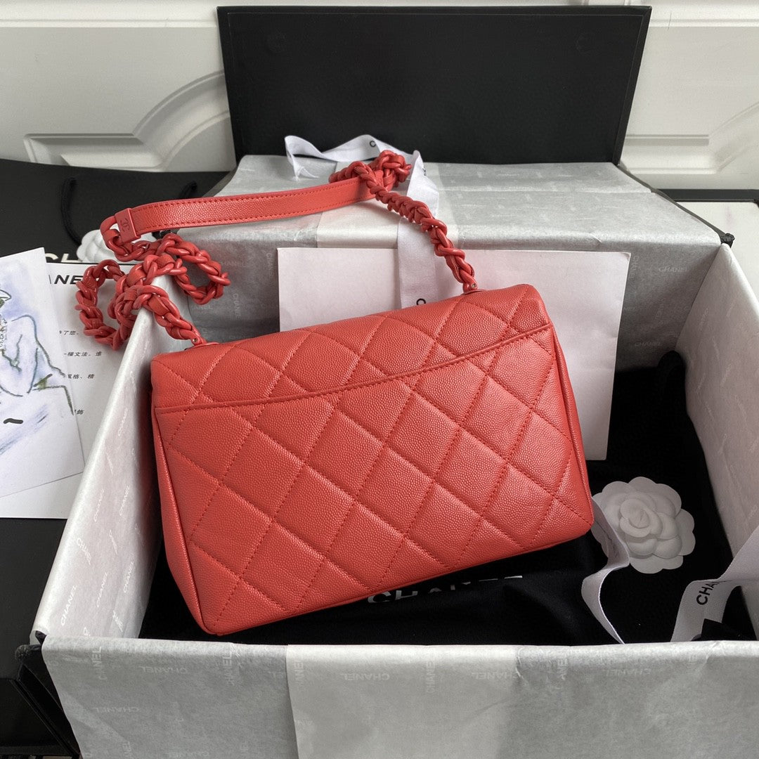 ChanelFlap Bag Red Hardware Grained Red For Women, Women’s Handbags, Shoulder Bags 9.4in/24cm AS2303