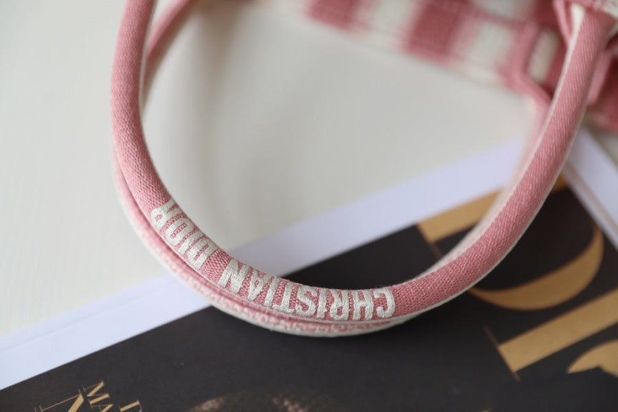 DI Medium Book Tote Pink D-Stripes Embroidery For Women 36cm/16.5in CD