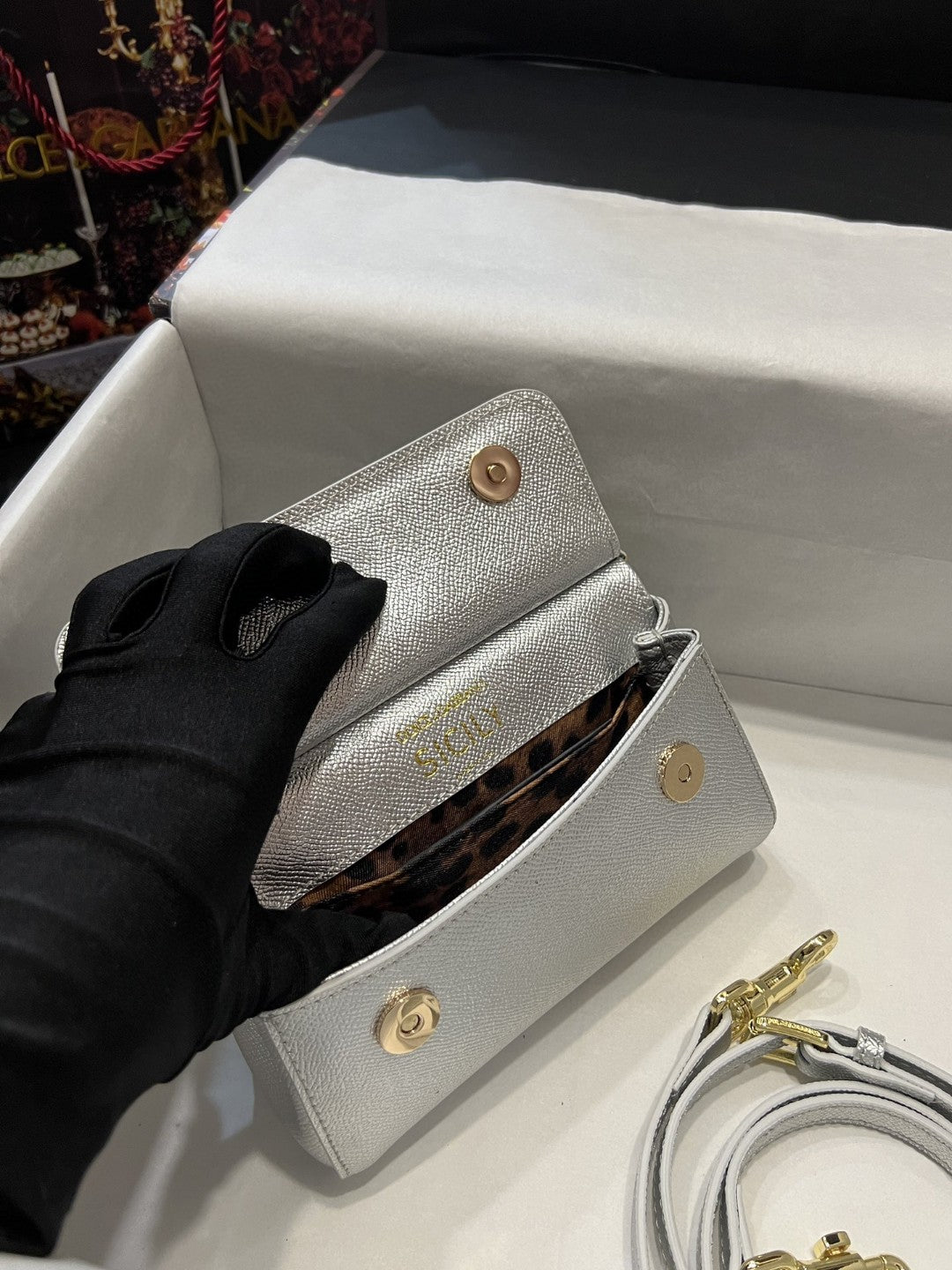 DG Small Sicily Bag In Dauphine Silver For Women 7.5in/19cm DG