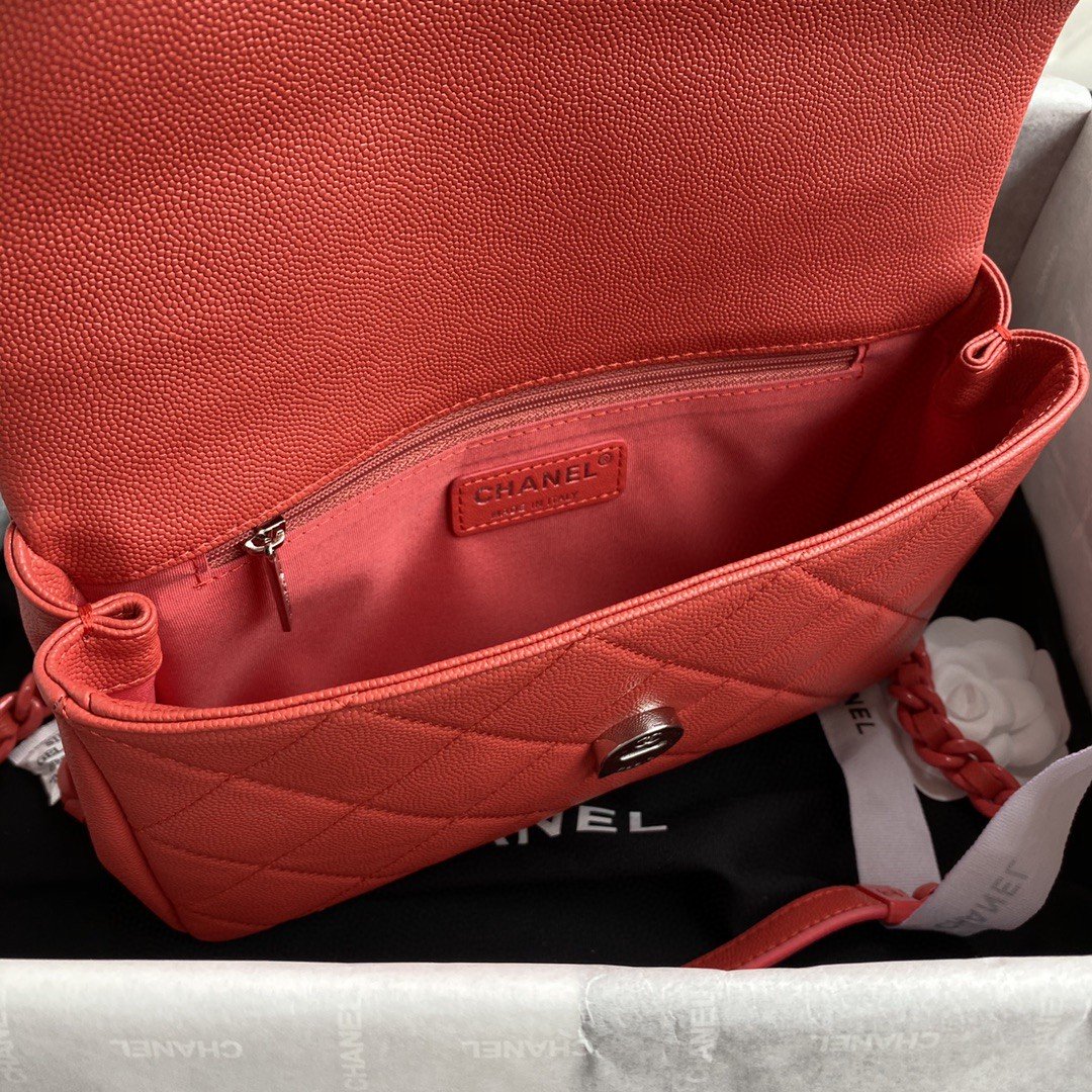 ChanelFlap Bag Red Hardware Grained Red For Women, Women’s Handbags, Shoulder Bags 9.4in/24cm AS2303