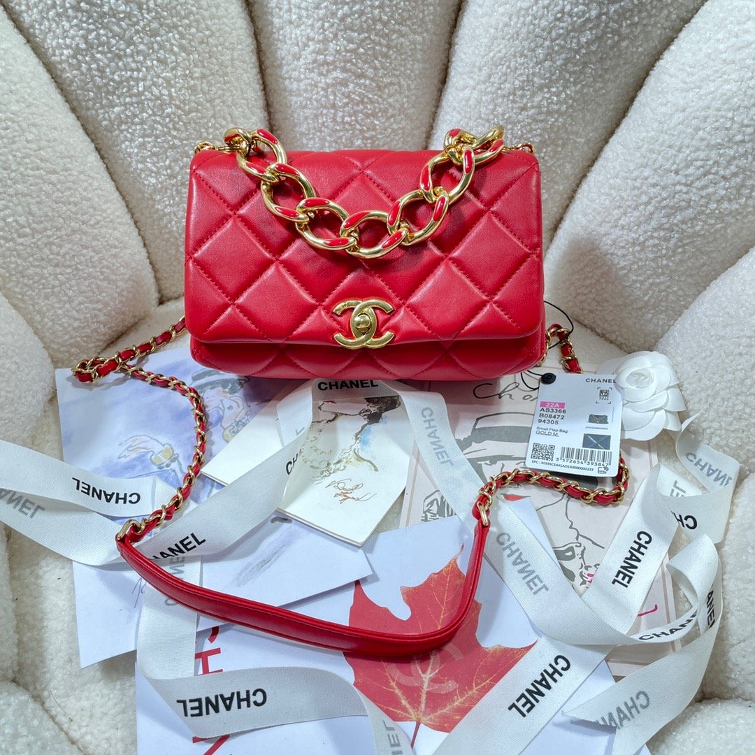 Chanel Flap Bag Gold Hardware Red For Women, Women’s Handbags, Shoulder Bags 7.9in/20cm AS3366