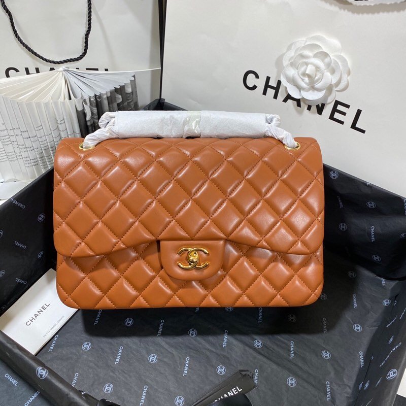 ChanelLarge Classic Handbag Gold Hardware Brown For Women, Women’s Handbags, Shoulder Bags 11.8in/30cm