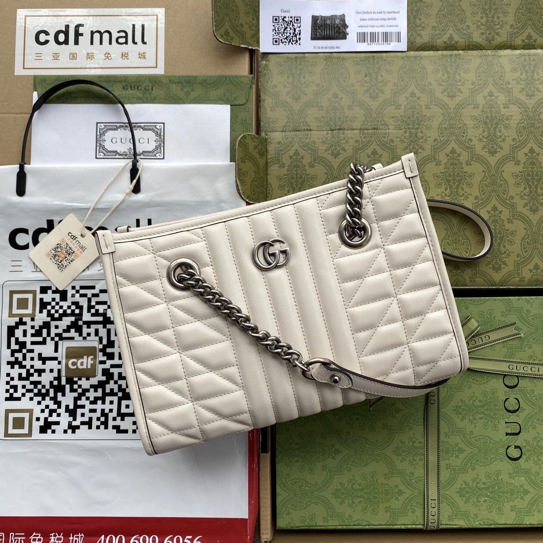 gg Marmont Small Tote Bag White Matelasses For Women 10.4in/26.5cm gg