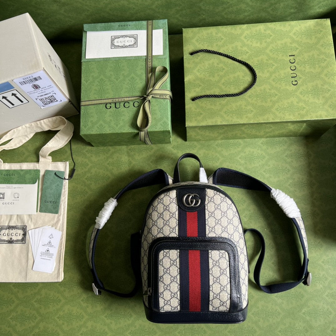 gg Ophidia gg Small Backpack Beige And Blue gg Supreme Canvas For Women 11.5in/29cm Beige