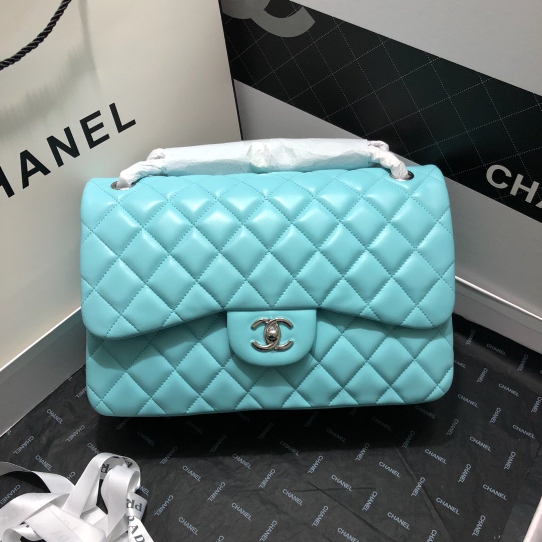 ChanelLarge Classic Handbag Silver Hardware Blue For Women, Women’s Handbags, Shoulder Bags 11.8in/30cm