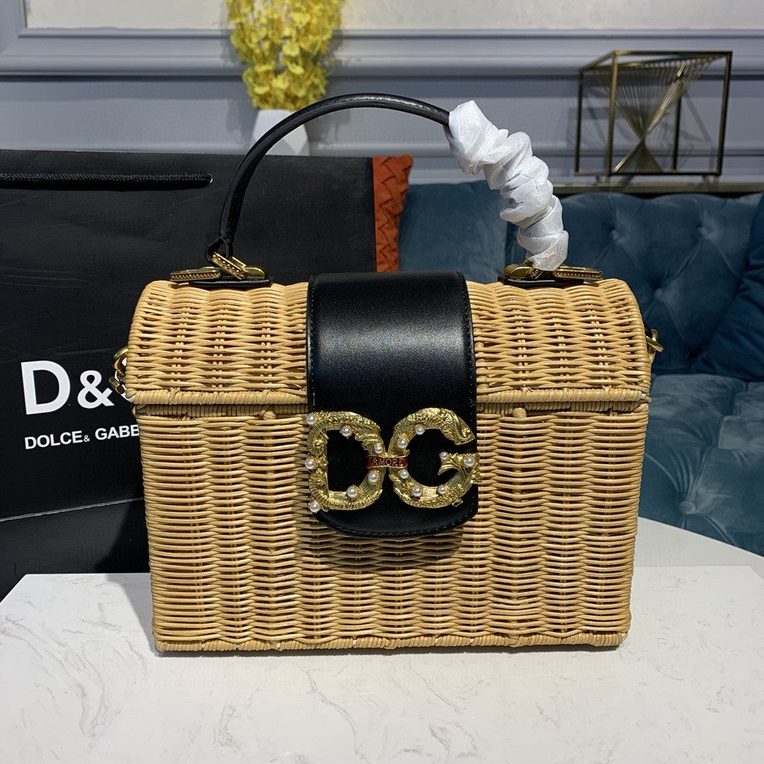 DG Dg Girl Midollino & Raffia Bag In Natural Beige For Women 9.8in/25cm DG