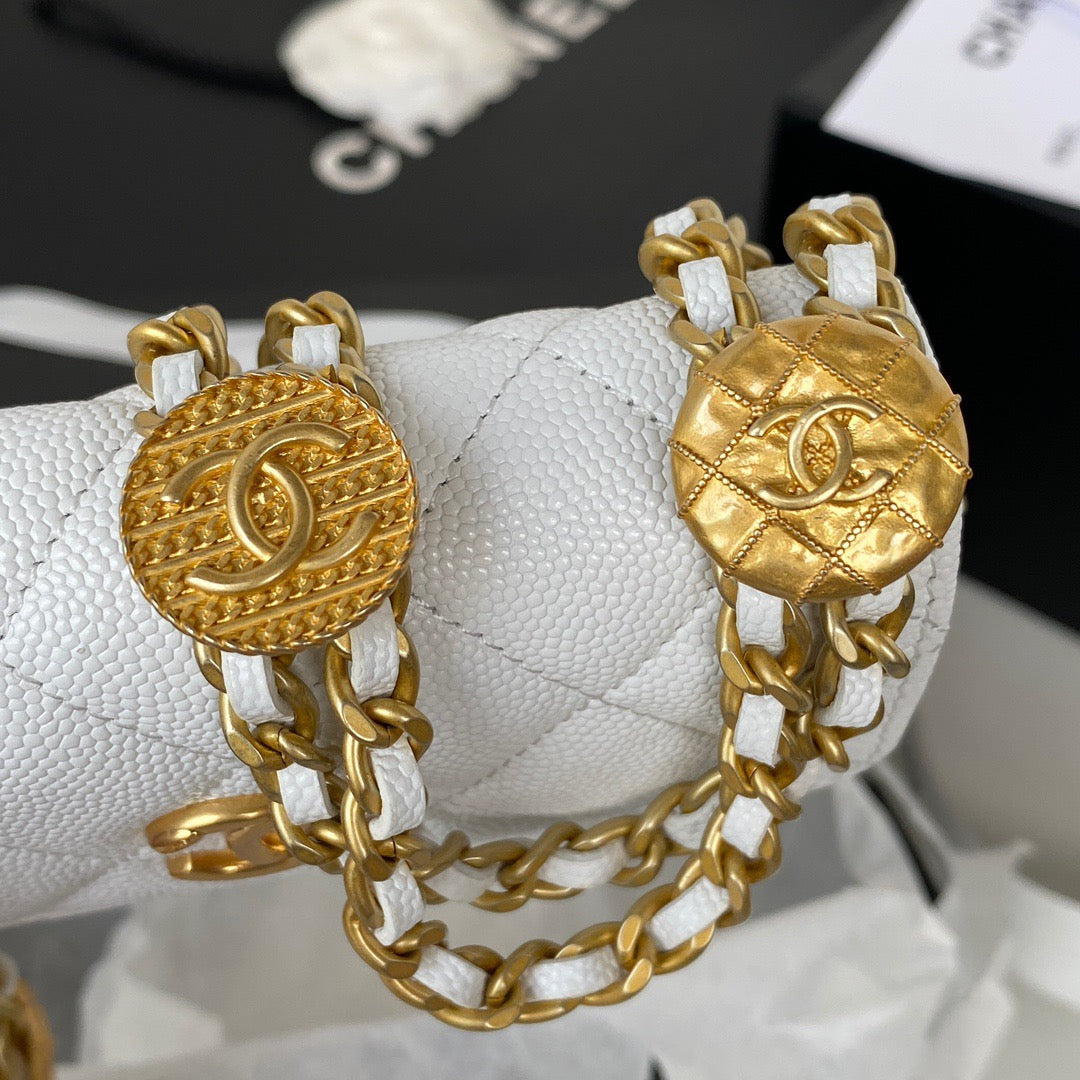 Chanel Clutch With Chain Gold Hardware Grained Shinny White For Women, Women’s Handbags, Shoulder Bags 4.7in/12cm AP2857