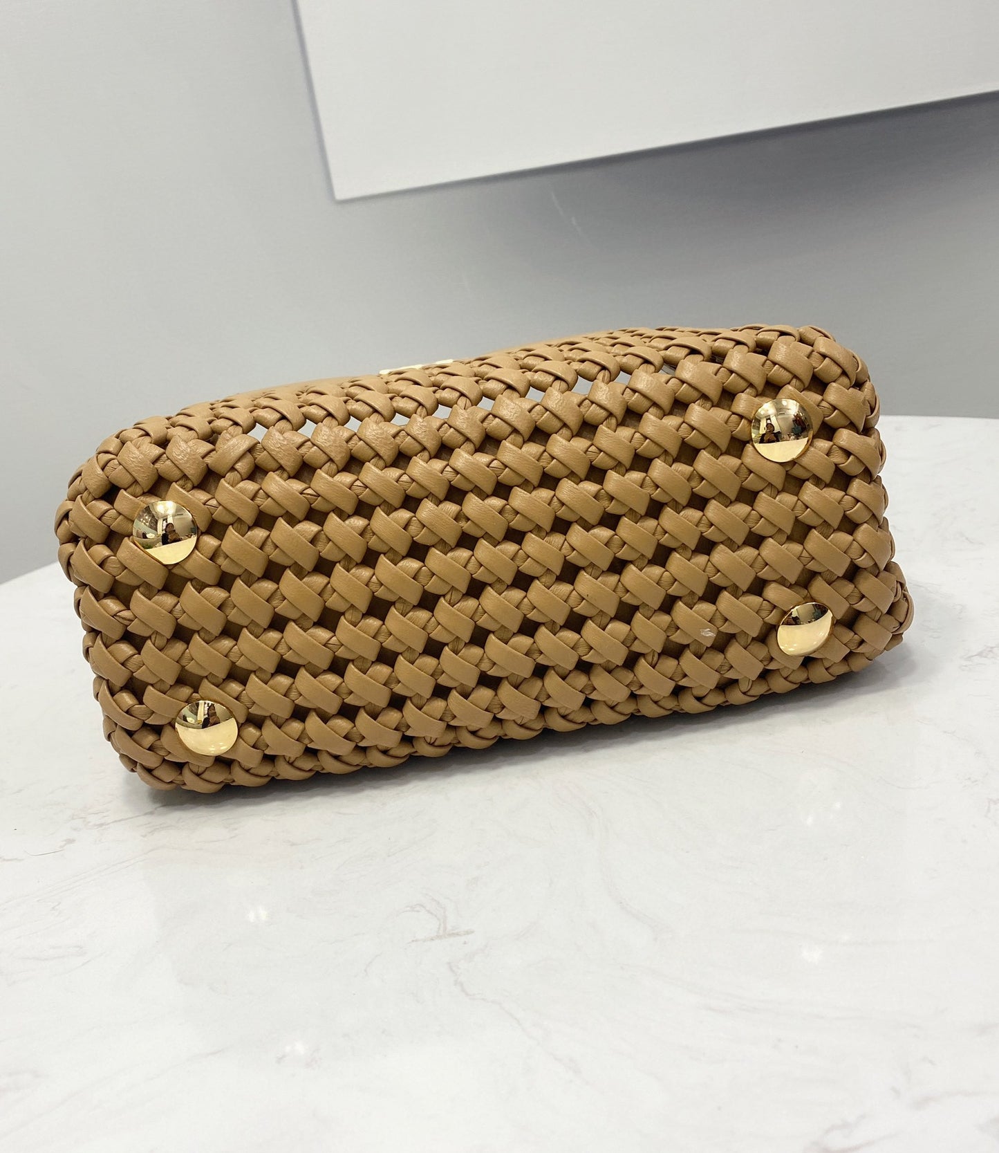 FI Peekaboo Mini Light Brown Braided Bag For Woman 18cm/7in