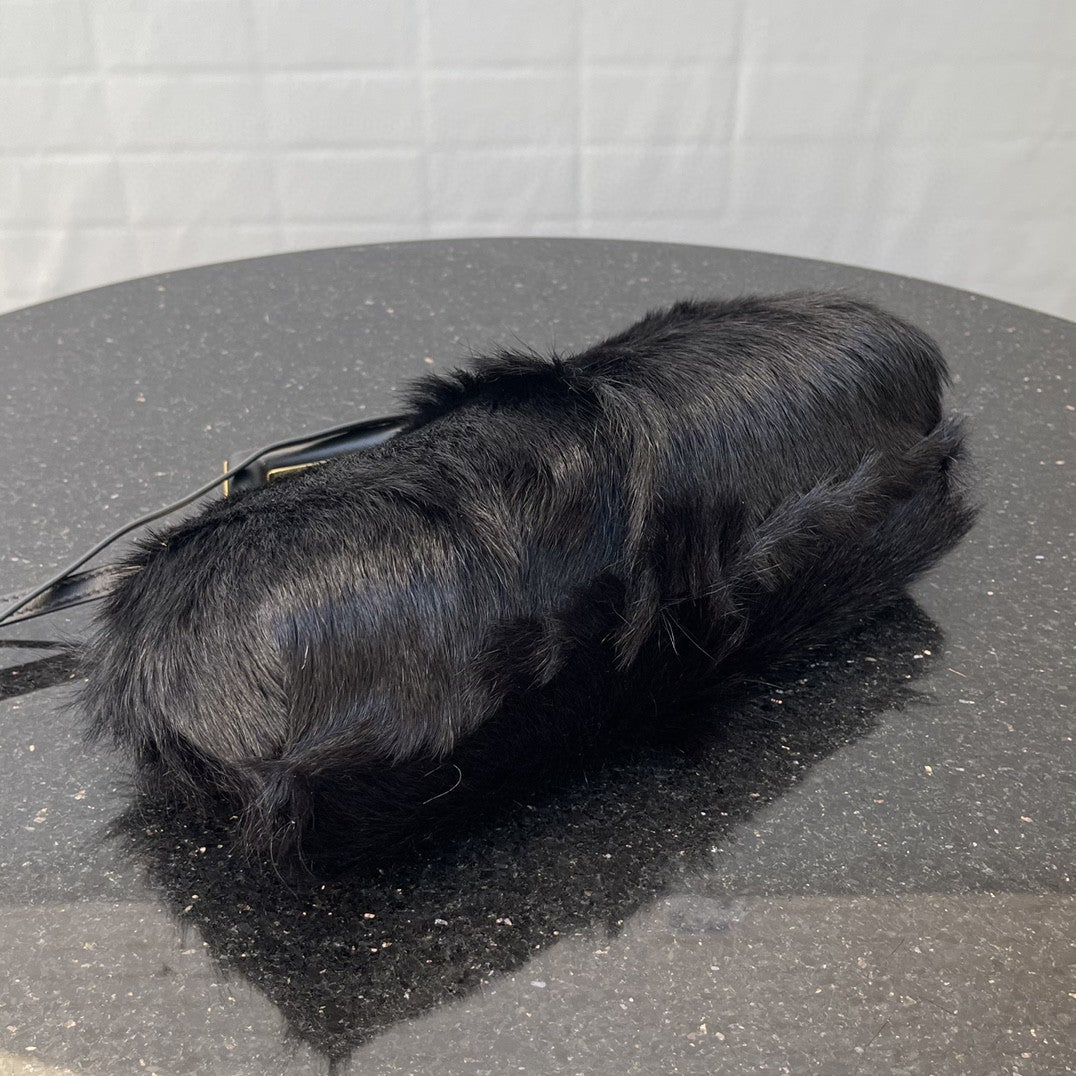 FI First Small Black Fox Fur Bag For Woman 26cm/10in