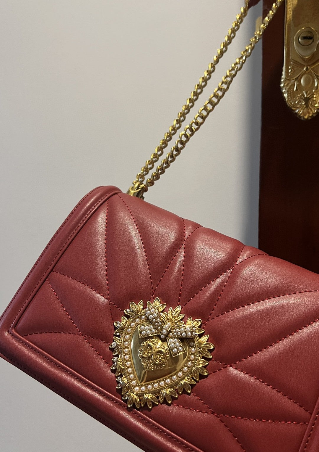 DG Large Devotion Bag In Quilted Nappa Burgundy For Women 10in/26cm DG