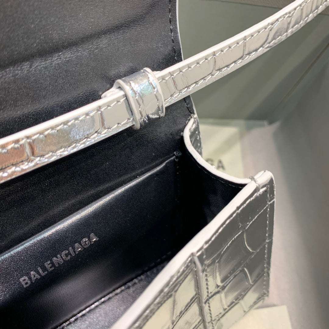 Balen Hourglass Mini Handbag In Sliver, For Women, Bags 4.7in/12cm 6373721S4CY8110