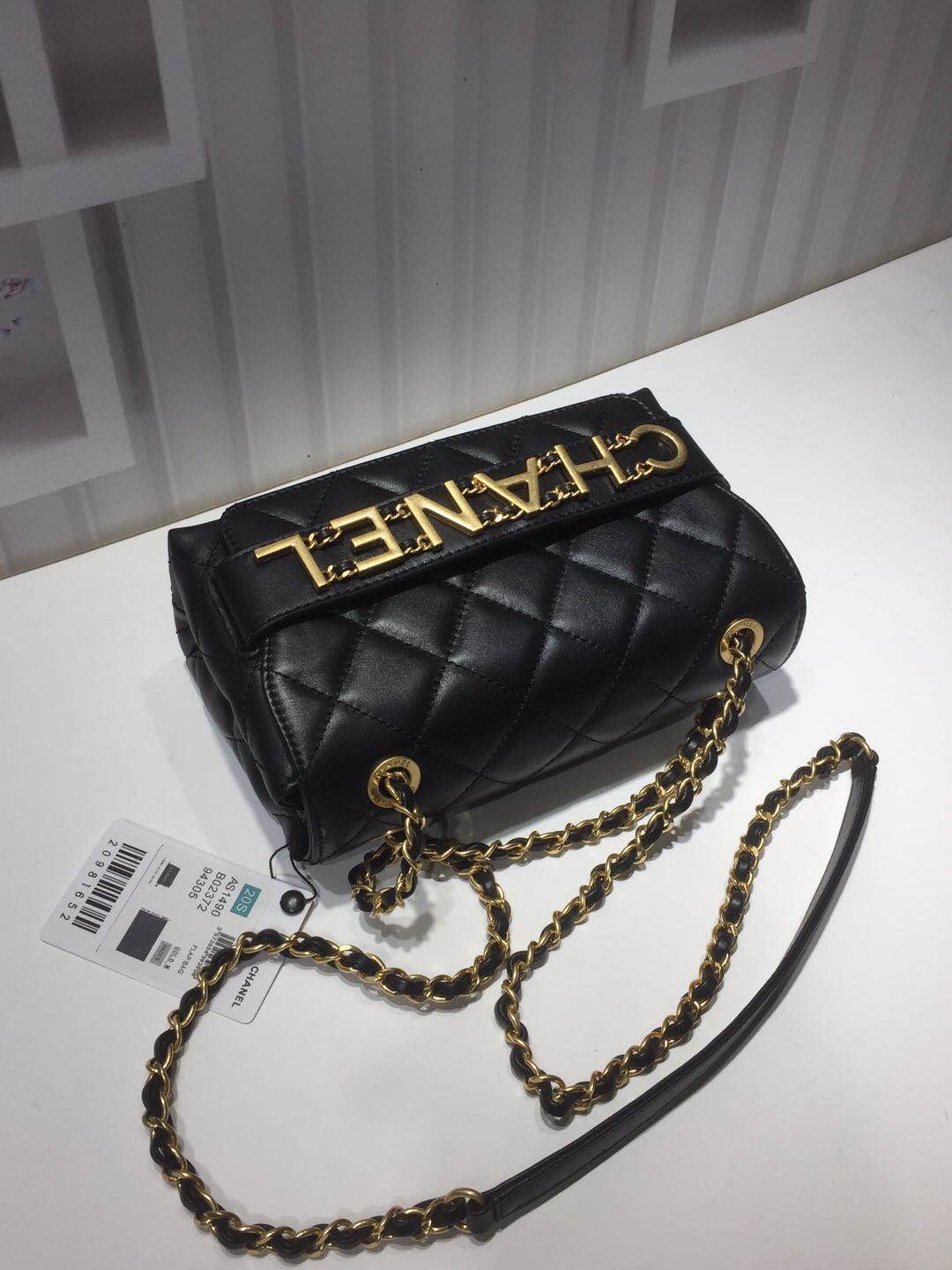 ChanelFront Logo Small Flap Bag Gold Hardware Black For Women, Women’s Handbags, Shoulder Bags 8.2in/21cmAS1490