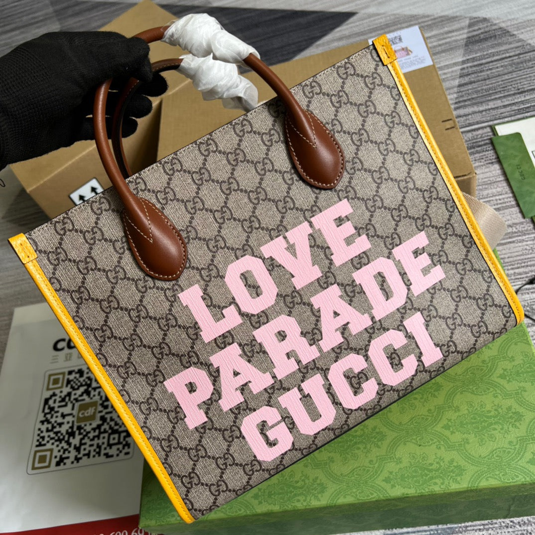 gg Love Parade gg Tote Bag Yellow For Women, Women’s Bags 12.2in/31cm gg