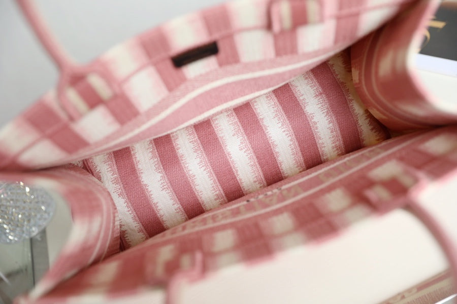 DI Medium Book Tote Pink D-Stripes Embroidery For Women 36cm/16.5in CD