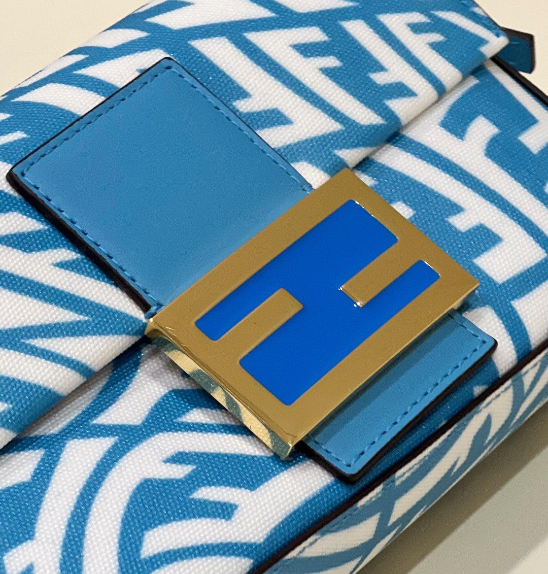 FI Mini Baguatte 1997 Blue Glazed Bag For Woman 19.5cm/7.5in