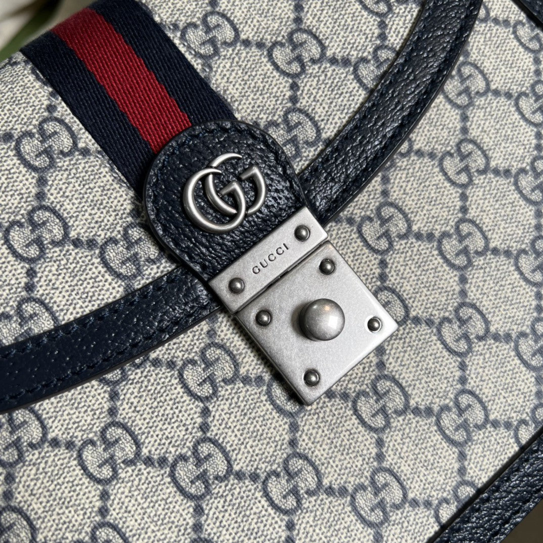 gg Ophidia Small Top Handle Bag Beige And Blue gg Supreme Canvas For Women 10in/25cm 651055 96IWN 4076