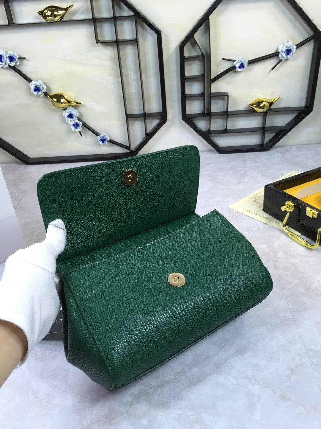 DG Medium Sicily Handbag In Dauphine Green For Women 10.2in/26cm DG BB4347A100187399